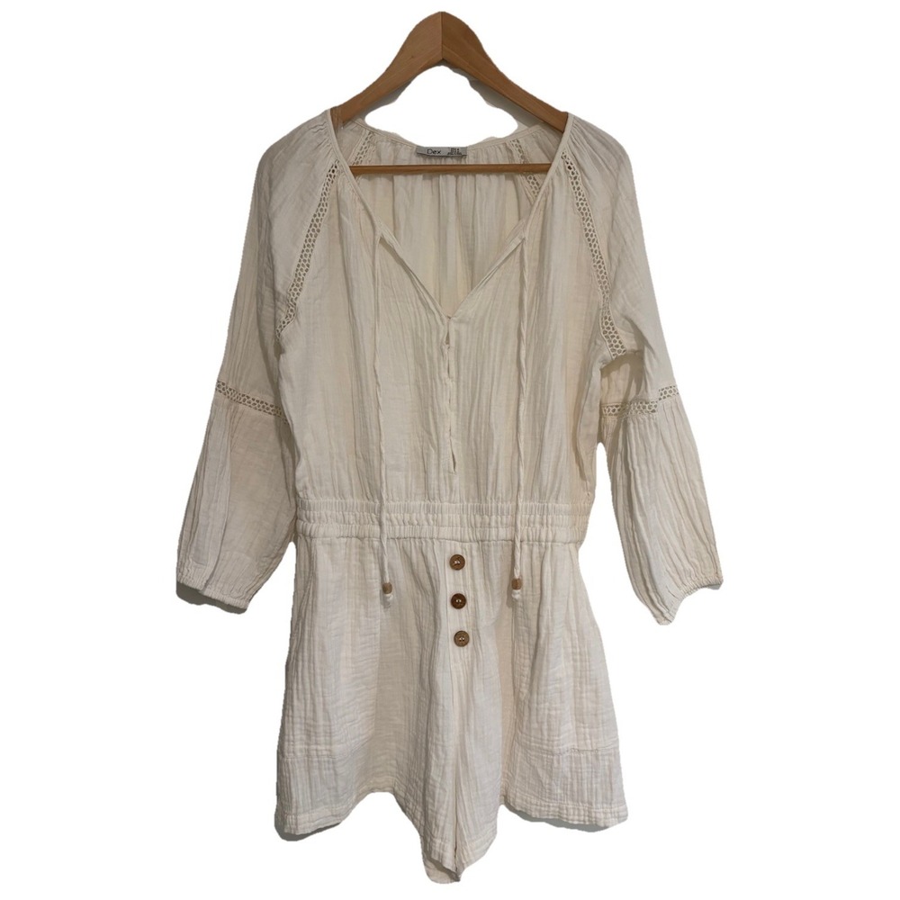 Dex Cream Gauze Button-Front Romper